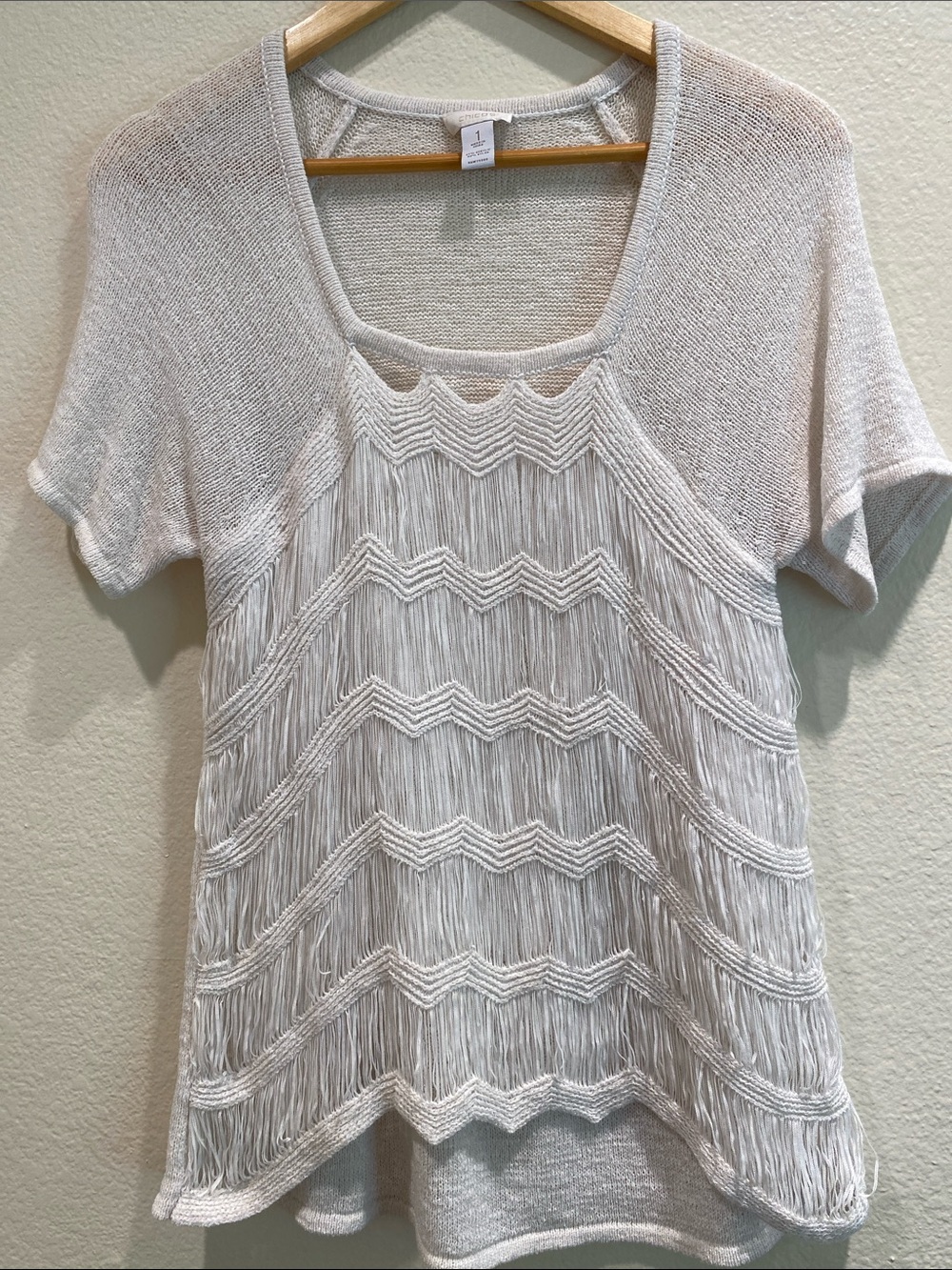 Chico's Ivory Chevron Fringe Knit Tunic